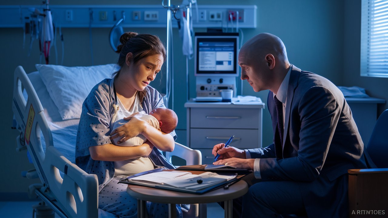 1717267532 worried mother holding her newborn baby in a hospital room seeking help from a birth injury lawyer birth injury lawyer in Bel Air